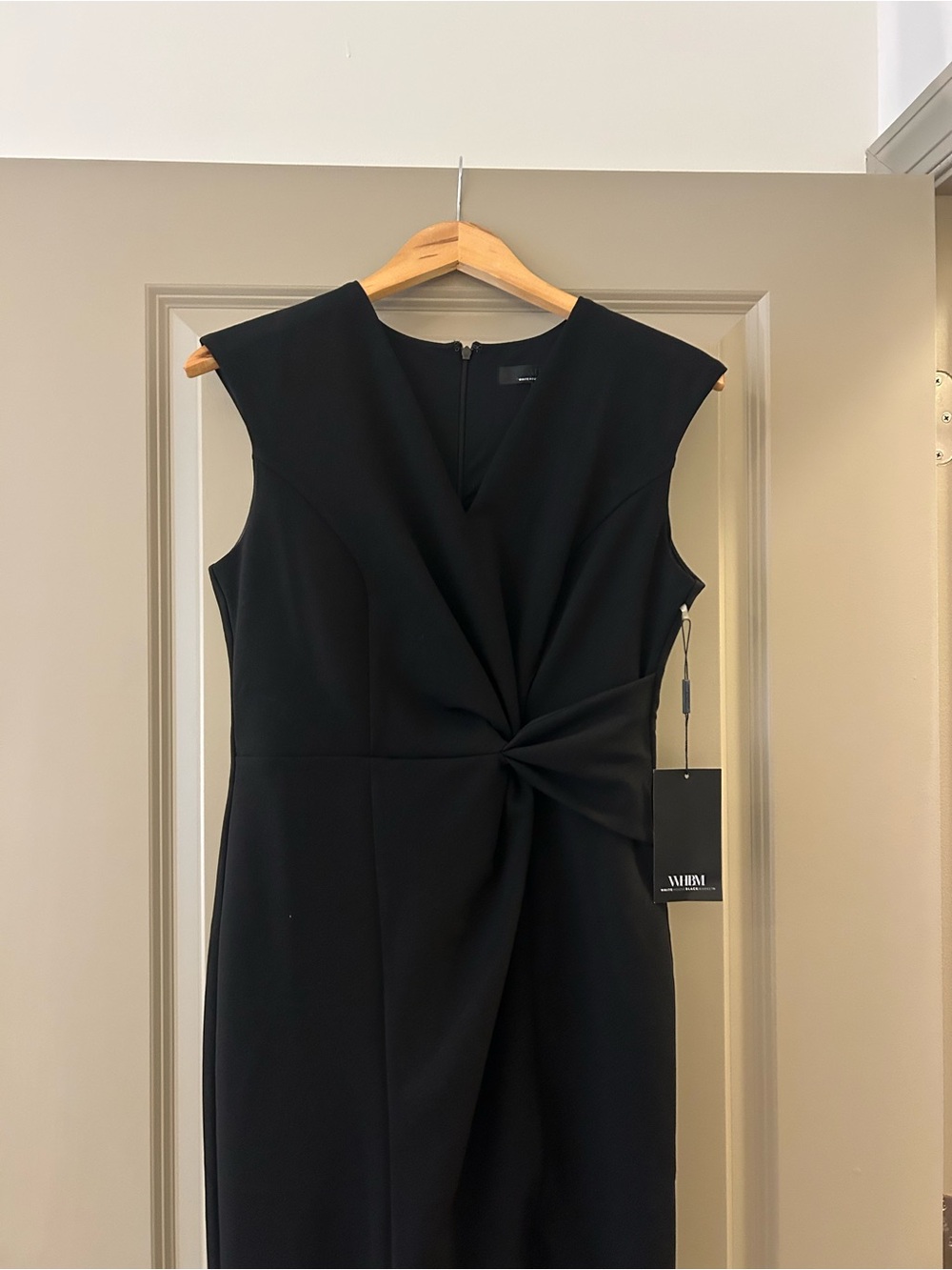 White House Black Market Black Sleeveless Twist-Front Midi Sheath Dress
